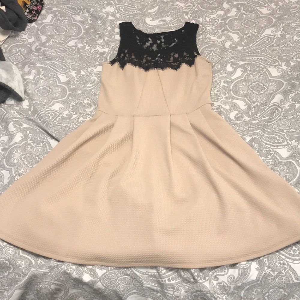Nude and black lace dress